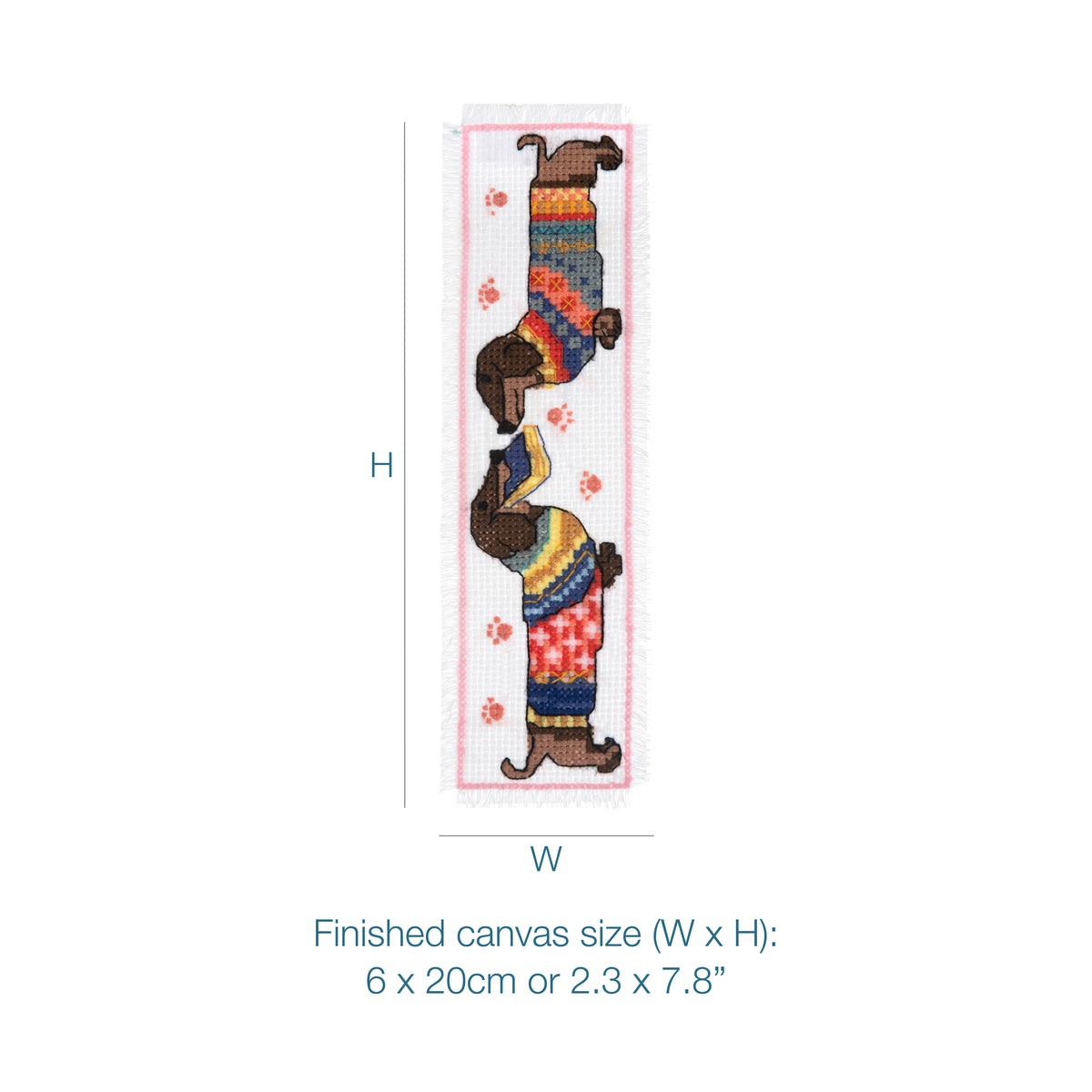 Trimits cross stitch bookmark kit showing a dachshund wearing a cosy jumper