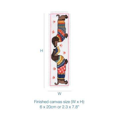 Trimits cross stitch bookmark kit showing a dachshund wearing a cosy jumper