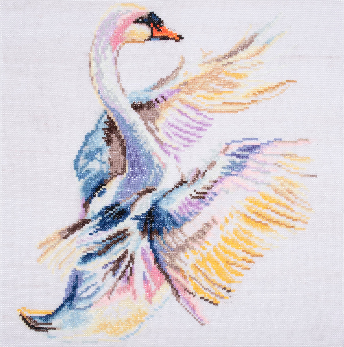Trimits Swan cross stitch kit packaging showing the finished design