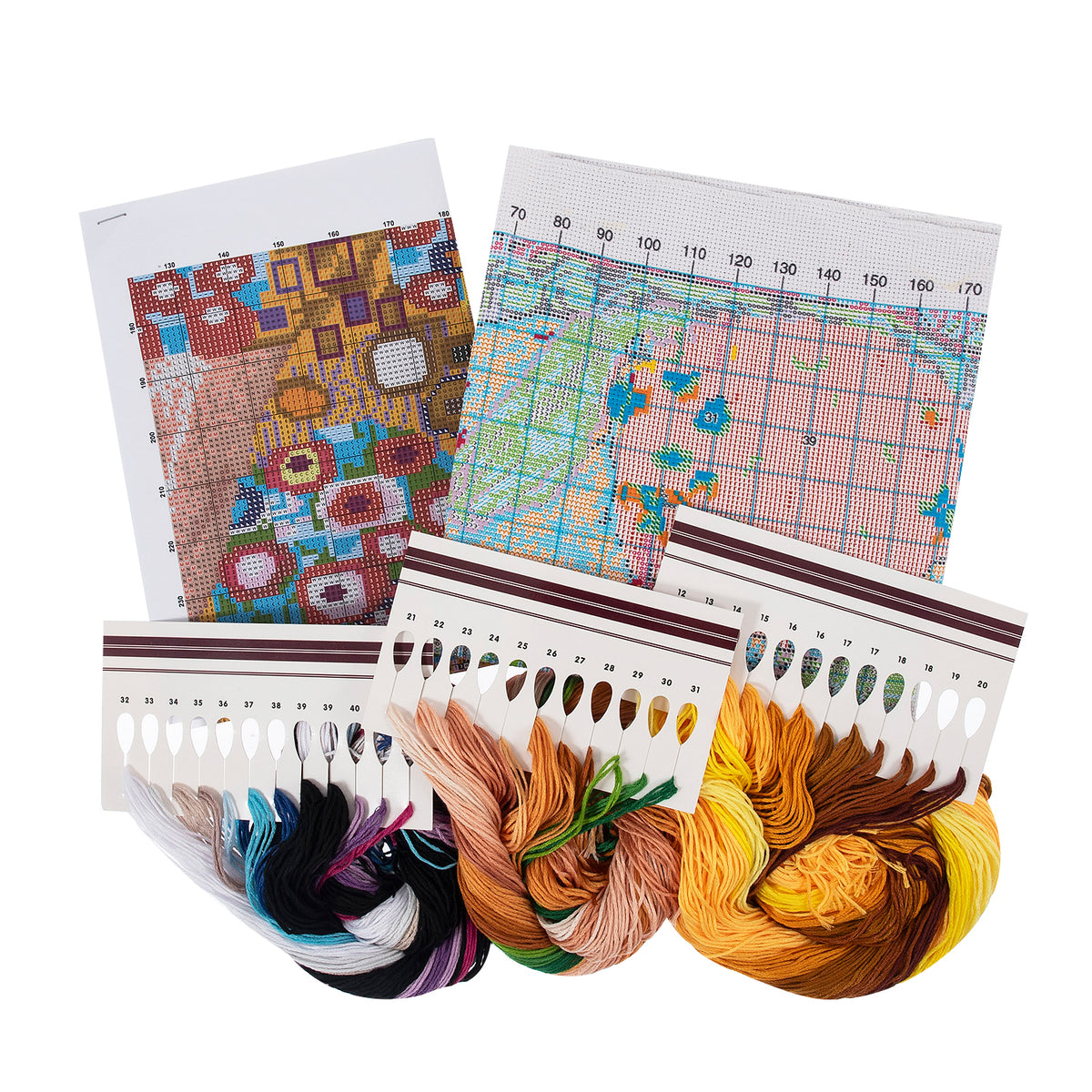 Trimits The Kiss (Klimt) cross stitch kit packaging showing the finished design