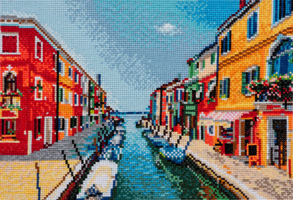 Trimits cross stitch kit showing a Italian summer scene design