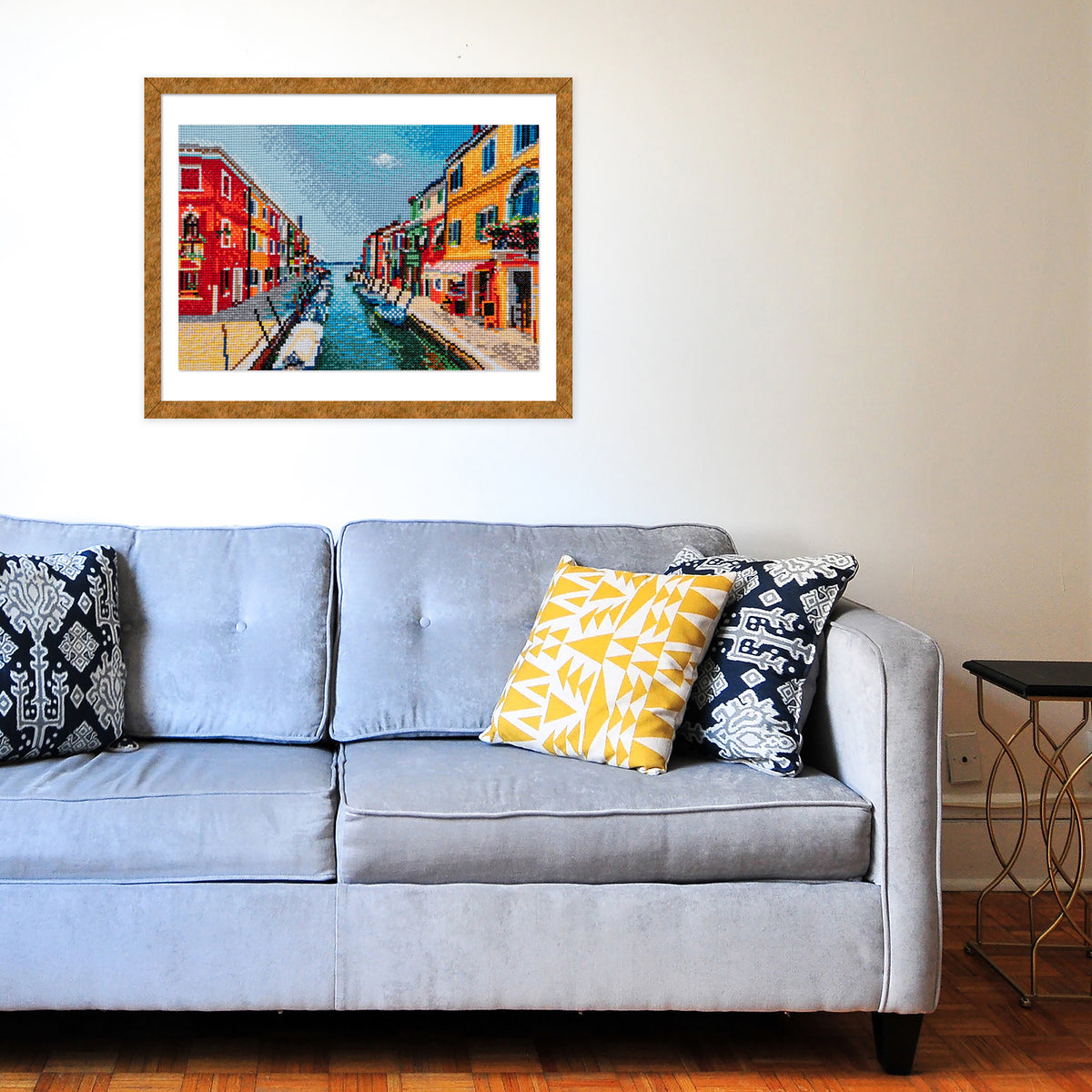 Trimits cross stitch kit showing a Italian summer scene design