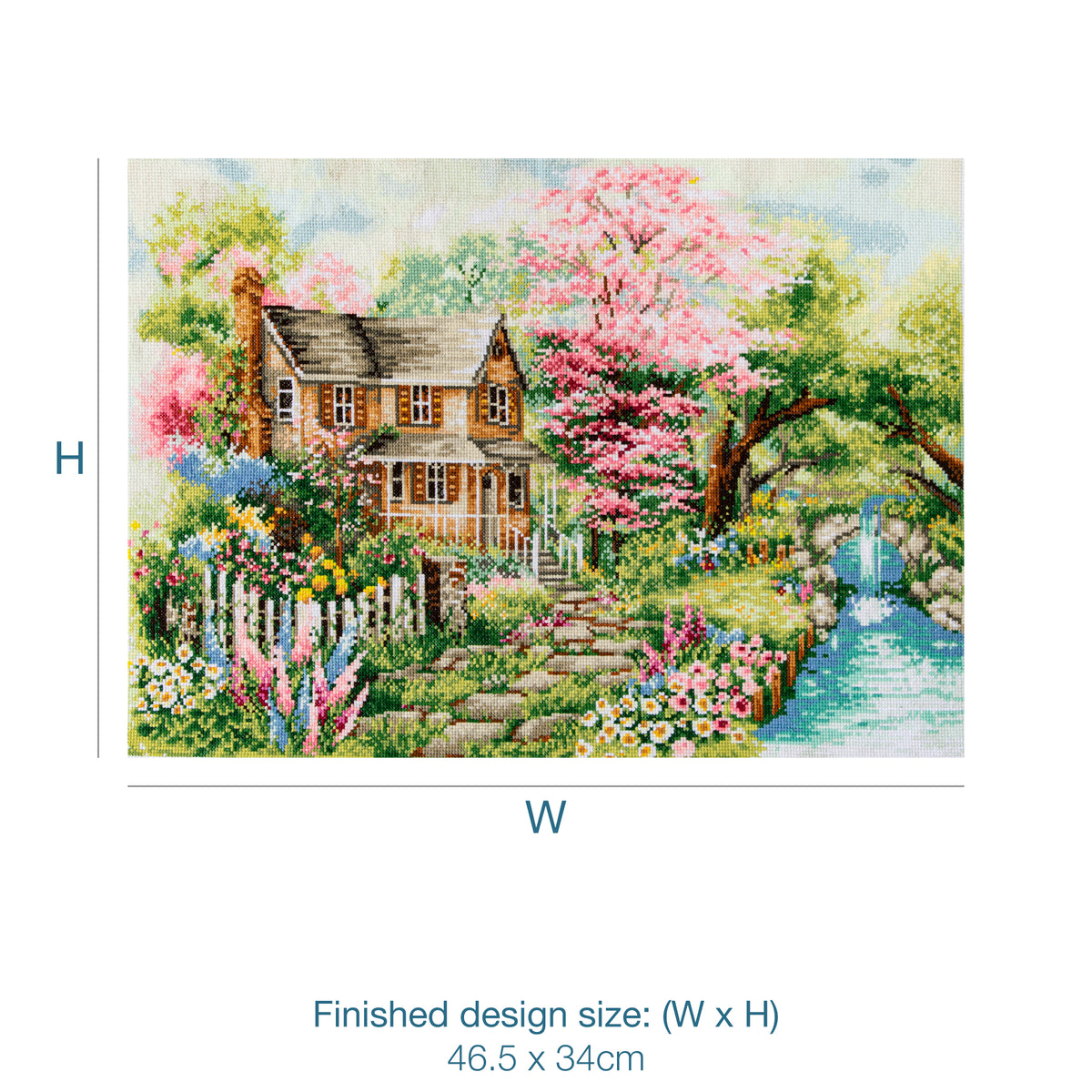 Trimits cross stitch kit showing a summer view design