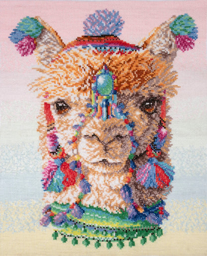 Trimits cross stitch kit showing a alpacas design