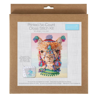 Trimits cross stitch kit showing a alpacas design