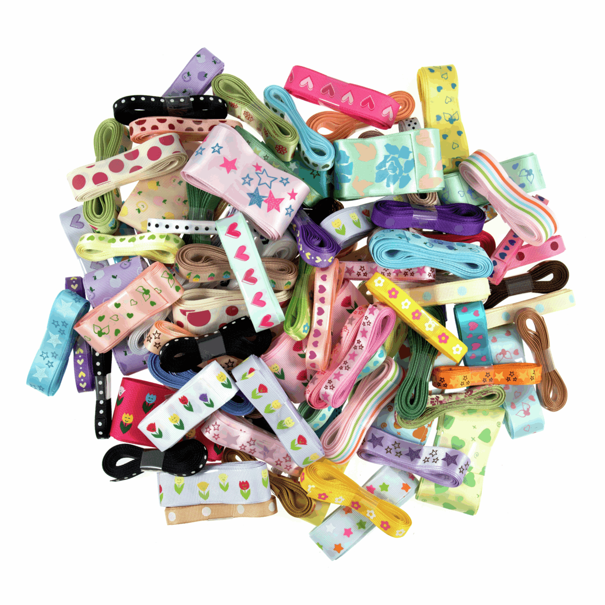 Trimits Printed Satin & Grosgrain Ribbon Bundle (Pack of 100)