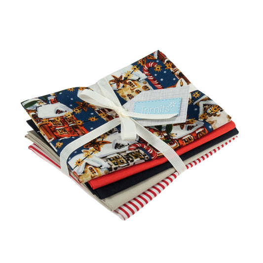 Bundle of five navy street scene cotton fat quarters