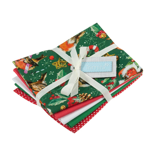 Bundle of five green robins cotton fat quarters