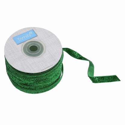 Green Glitter Velvet Ribbon - 20m x 10mm