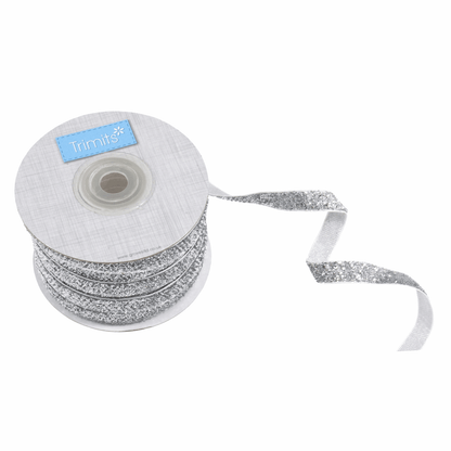 Silver Glitter Velvet Ribbon - 20m x 10mm