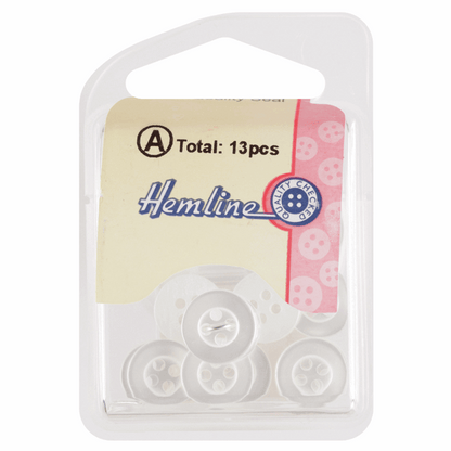 Hemline 4-Hole White Button - 11.25mm (Pack of 13)