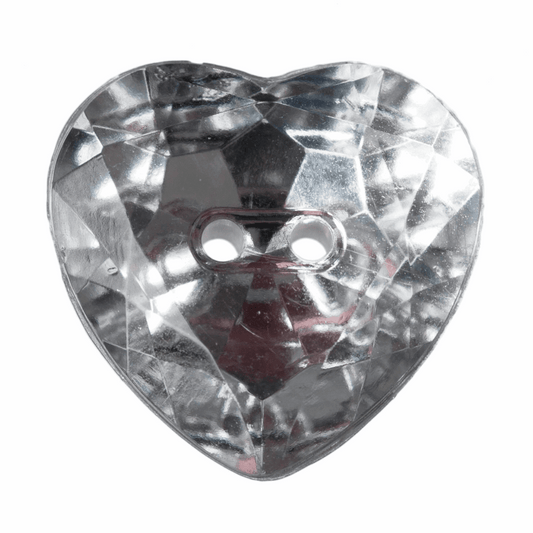 Hemline Clear Crystal Heart Button - 16mm (Pack of 4)