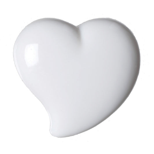 Small glossy white heart-shaped button