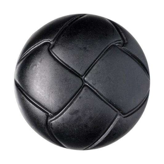 Black domed button with woven leather-look pattern