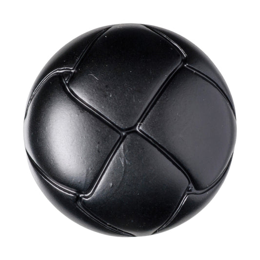 Black domed button with a woven leather-look finish
