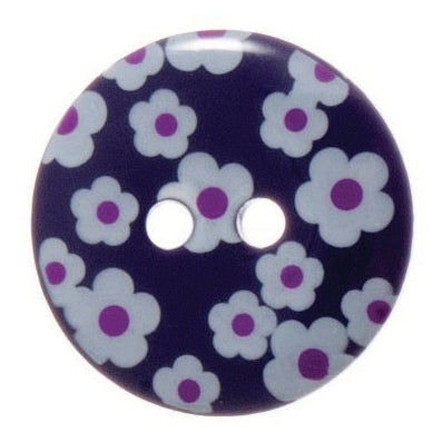 Hemline Buttons 18mm Style C - Card of 4 - Blue Flower
