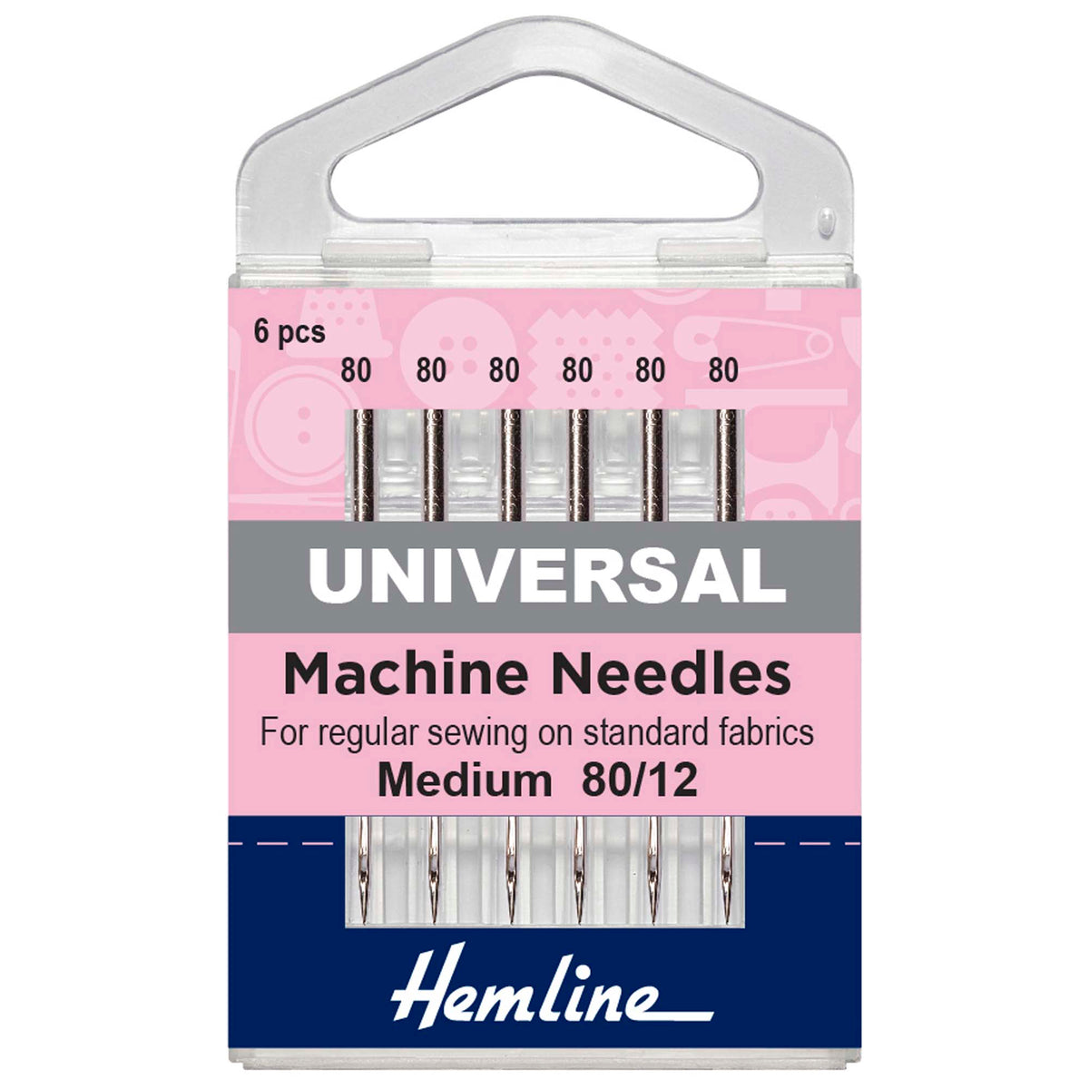Hemline pack of universal sewing machine needles size 80