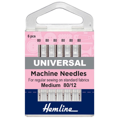 Hemline pack of universal sewing machine needles size 80