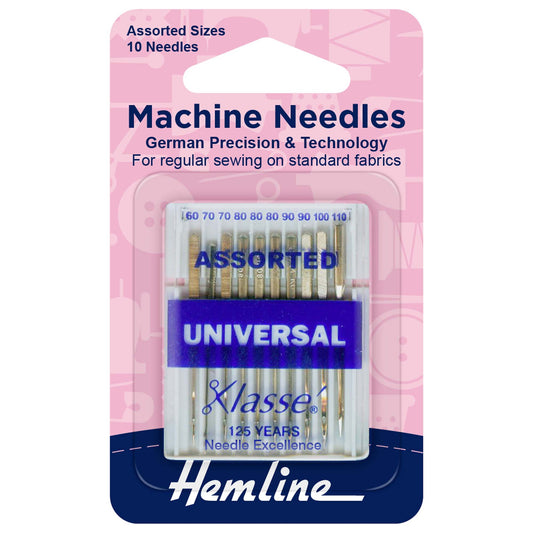 Pack of ten Hemline universal sewing machine needles in assorted sizes
