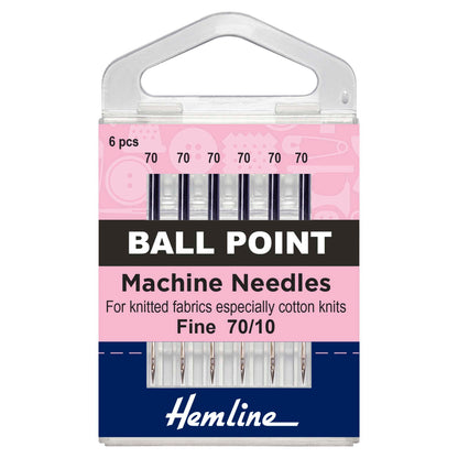 Pack of 6 Hemline ball point machine needles size 70/10