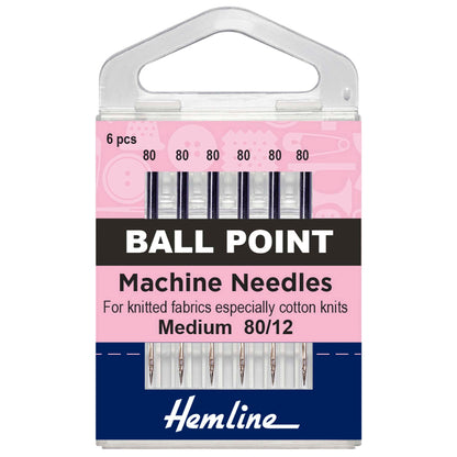 Pack of 6 Hemline ball point machine needles size 80/12