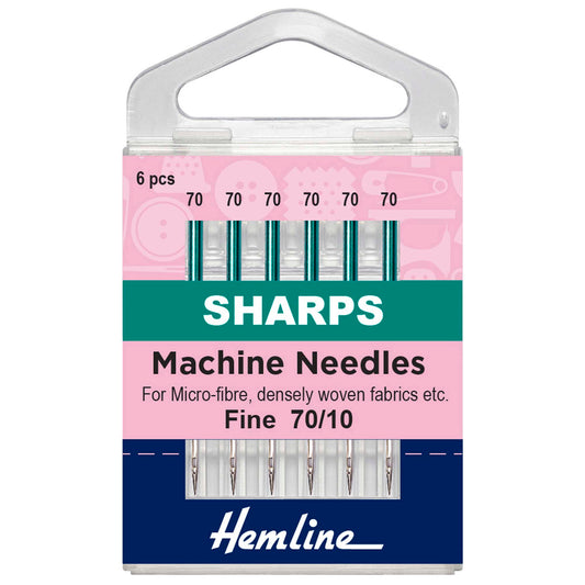 Pack of six Hemline sharp sewing machine needles size 70/10