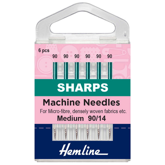 Pack of six Hemline sharp sewing machine needles size 90/14