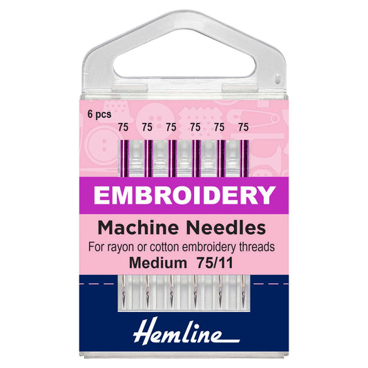Pack of six Hemline embroidery sewing machine needles size 75/11