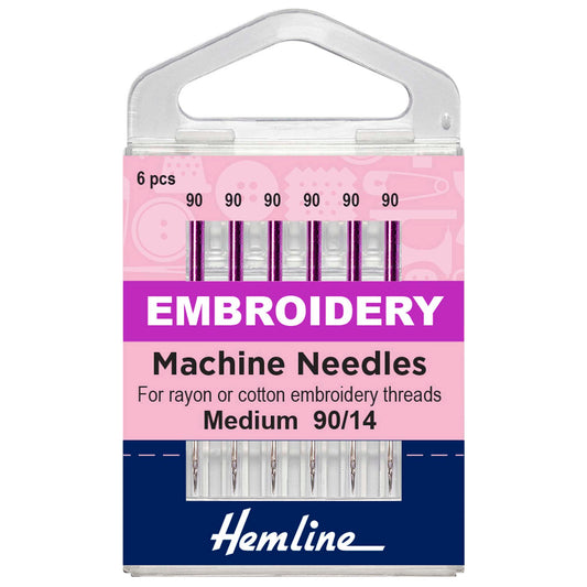 Pack of six Hemline embroidery sewing machine needles size 90/14
