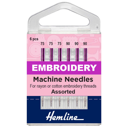 Pack of Hemline embroidery sewing machine needles in mixed sizes
