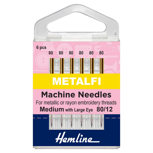 Pack of six Hemline Metalfil sewing machine needles size 80/12