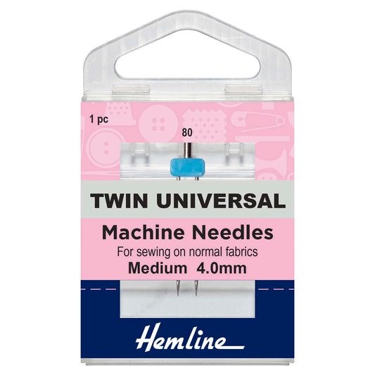 Hemline universal twin sewing machine needle 4mm in its pack
