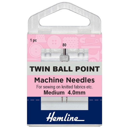 Hemline ball point twin sewing machine needle 4mm in its pack