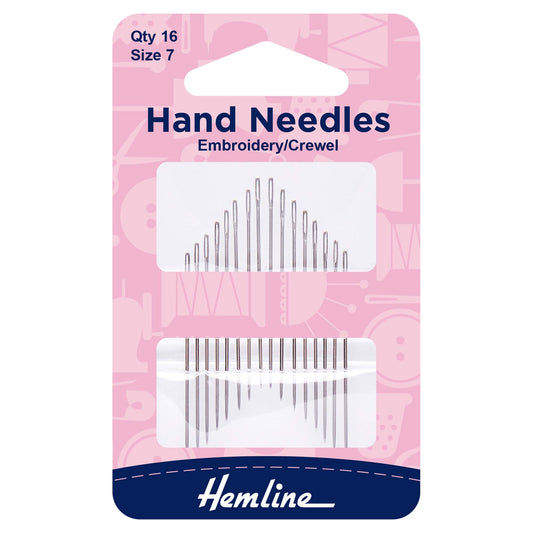 Pack of Hemline size 7 crewel embroidery hand sewing needles