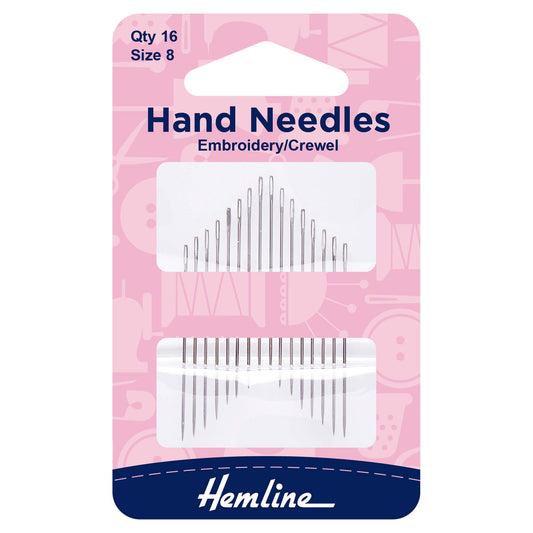 Pack of Hemline size 8 crewel embroidery hand sewing needles