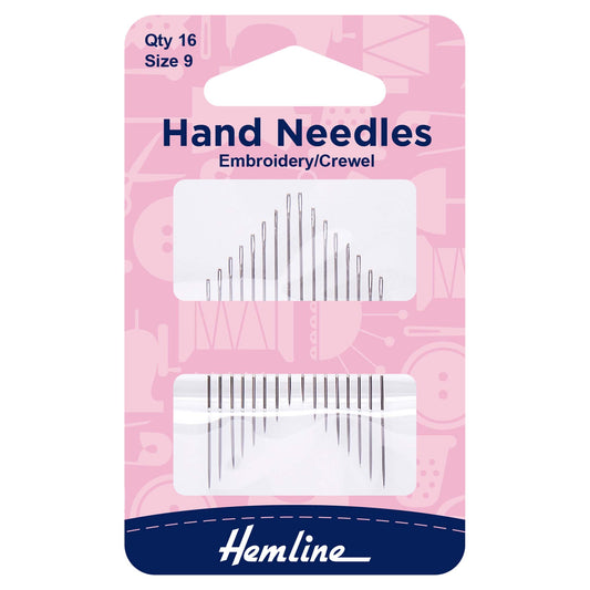 Pack of Hemline size 9 crewel embroidery hand sewing needles