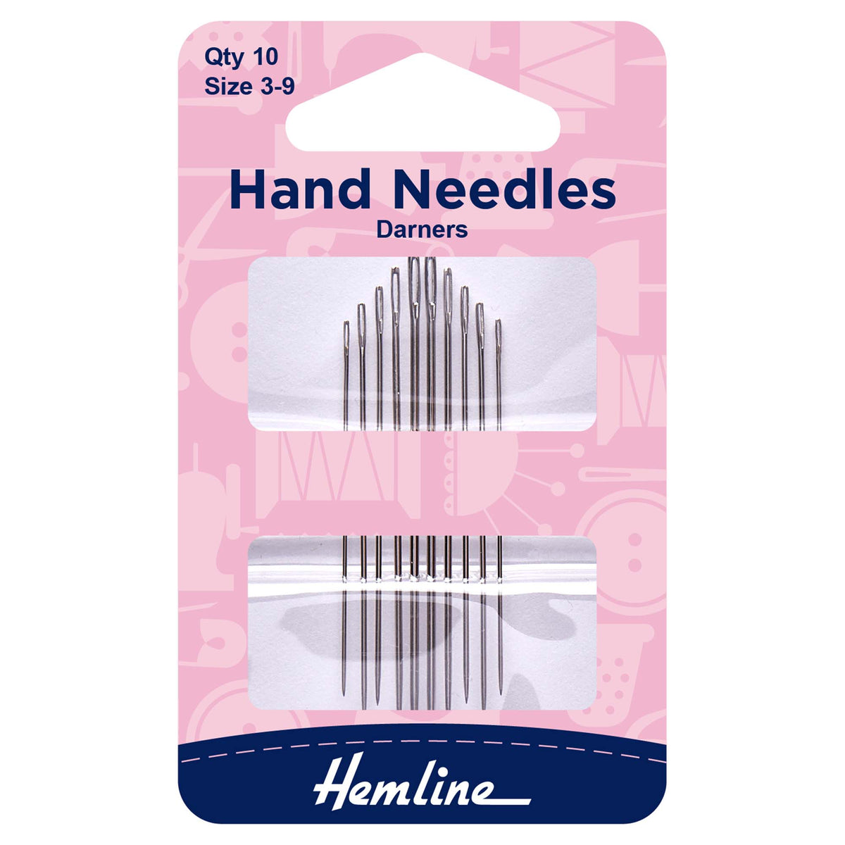 Hemline darning needles sizes 3-9 in retail packet
