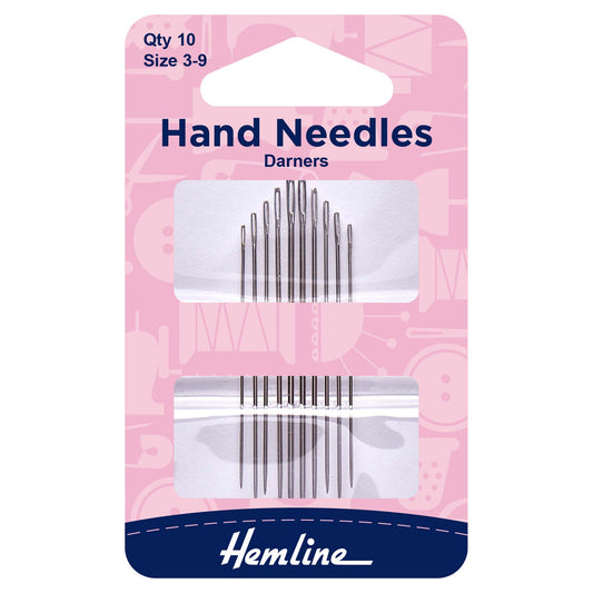 Hemline darning needles sizes 3-9 in retail packet