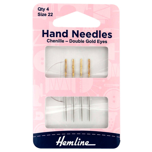 Four Hemline double gold eye chenille needles in their packaging