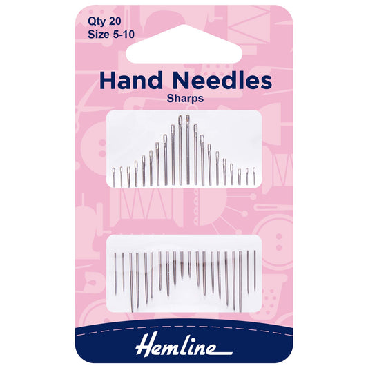 Pack of Hemline sharps hand sewing needles, sizes 5-10