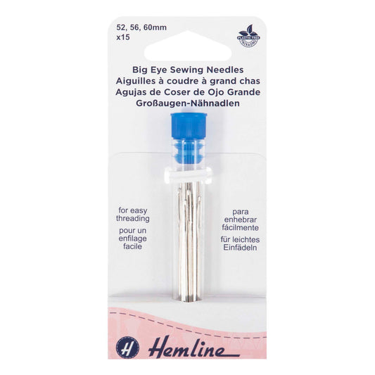 Hemline big eye hand sewing needles in a plastic tube