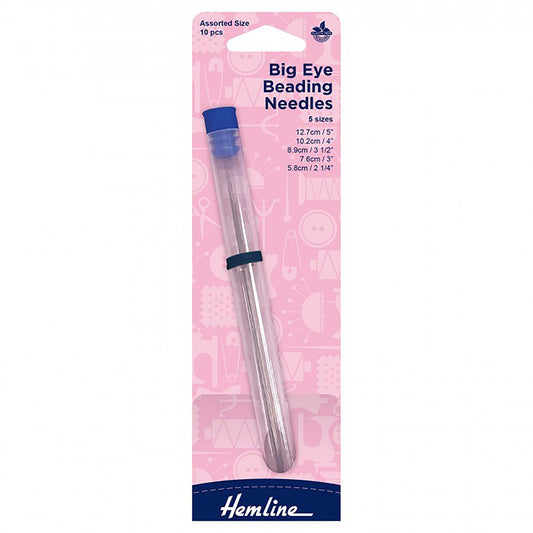 Hemline big eye beading needles in a clear plastic storage tube