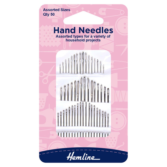 Pack of 50 Hemline assorted household hand sewing needles