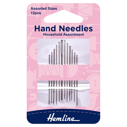 Pack of 12 Hemline assorted household hand sewing needles