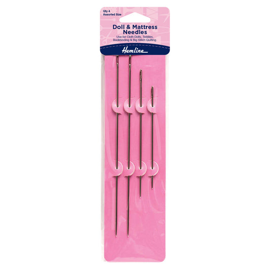 Four Hemline large eye doll and mattress needles on a card