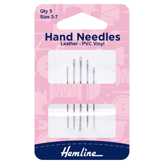 Hemline leather hand sewing needles in retail pack