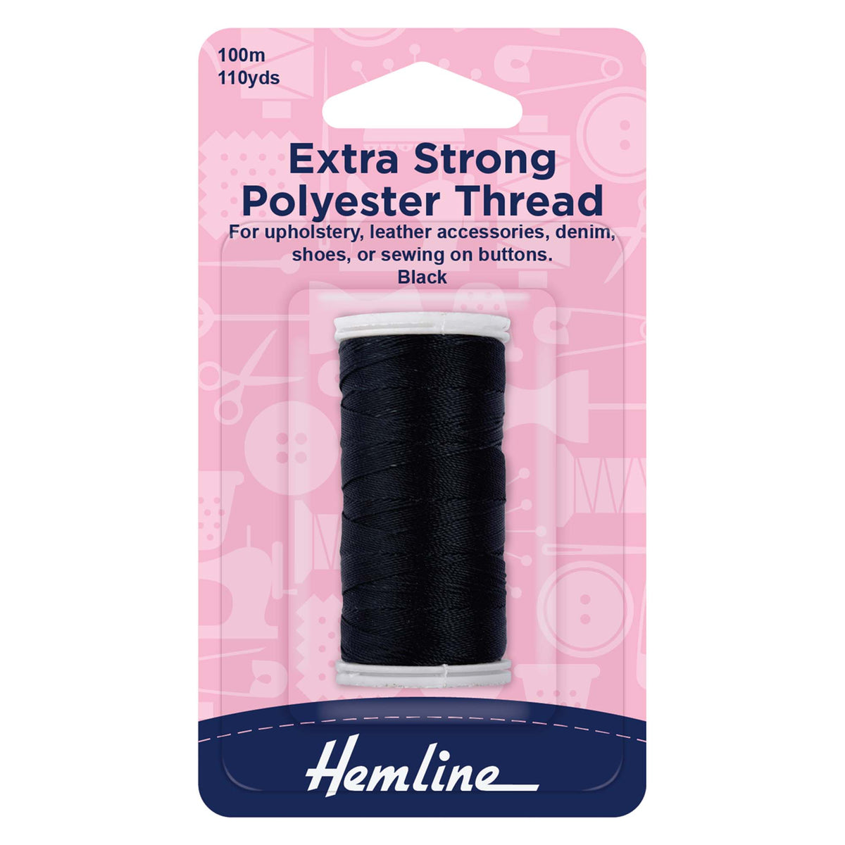 Spool of black Hemline extra strong polyester thread