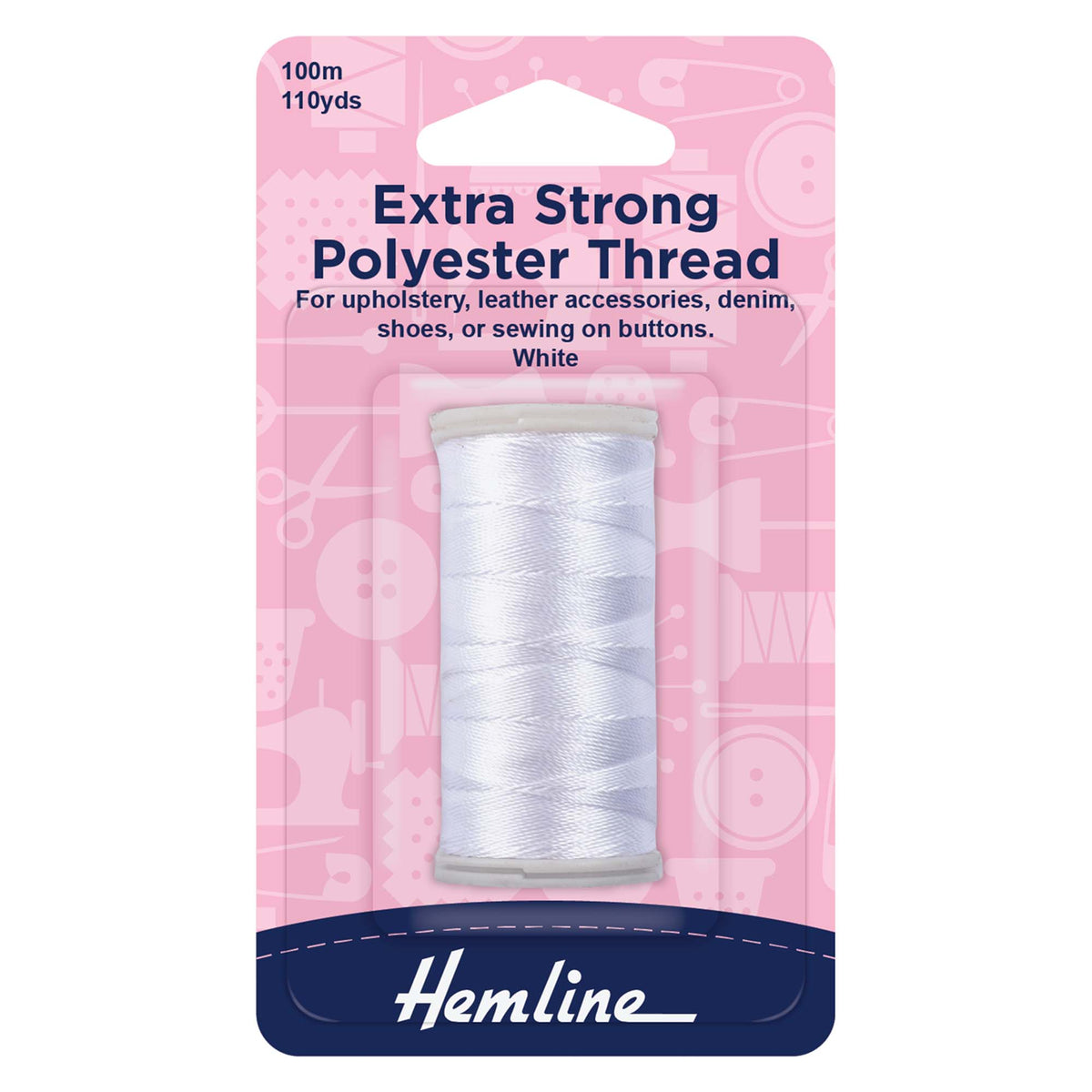 Spool of white Hemline extra strong polyester thread