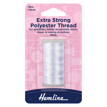 Spool of white Hemline extra strong polyester thread