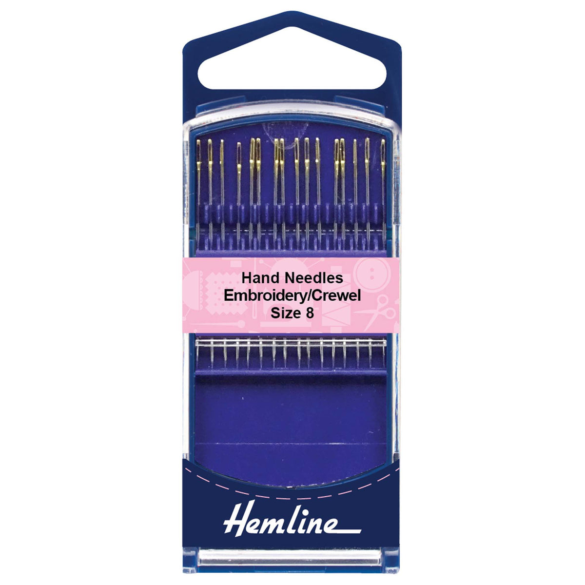 Hemline premium gold eye crewel needles size 8 in packet